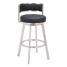 Load image into Gallery viewer, Faux Leather And Stainless Steel Low Back Bar Height Swivel Bar Chair - Black And Silver