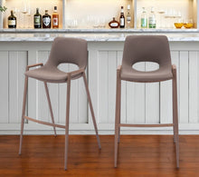 Load image into Gallery viewer, 30" Modern Faux Leather And Steel Low Back Bar Height Bar Chairs (Set of 2) - Brown