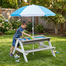Load image into Gallery viewer, 3-In-1 Kids Outdoor Wooden Picnic Table With Umbrella, Convertible Sand & Water, ASTM & CPSIA Certification