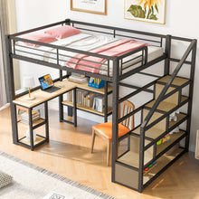 Load image into Gallery viewer, Full Size Loft Bed With Staircase, Built In Desk And Shelves And Sleeping Surface - Black