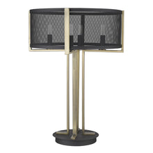 Load image into Gallery viewer, Metal Four Light Geometric Table Lamp With Black Drum Shade - Brass