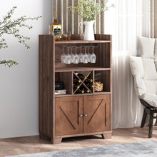 Load image into Gallery viewer, Farmhouse Style Monita Wine Cabinet With Storage Space - Walnut