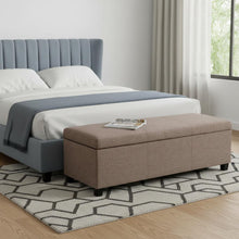 Load image into Gallery viewer, 48" Fawn and Dark Brown Linen and Solid Wood Upholstered Storage Bench With Flip Top