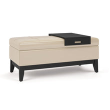Load image into Gallery viewer, 42" Cream and Dark Brown Tufted Faux Leather and Solid Wood Upholstered Storage Bench With Flip Top