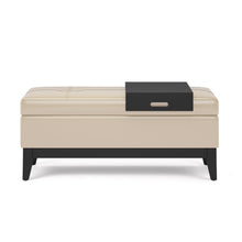 Load image into Gallery viewer, 42" Cream and Dark Brown Tufted Faux Leather and Solid Wood Upholstered Storage Bench With Flip Top