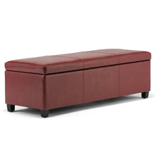 Load image into Gallery viewer, 48" Red and Dark Brown Faux Leather and Solid Wood Upholstered Storage Bench With Flip Top