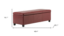 Load image into Gallery viewer, 48" Red and Dark Brown Faux Leather and Solid Wood Upholstered Storage Bench With Flip Top