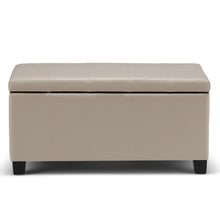 Load image into Gallery viewer, 36" Cream and Dark Brown Faux Leather and Solid Wood Upholstered Storage Bench With Flip Top