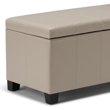 Load image into Gallery viewer, 36" Cream and Dark Brown Faux Leather and Solid Wood Upholstered Storage Bench With Flip Top