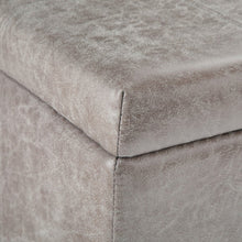 Load image into Gallery viewer, 36" Gray and Dark Brown Faux Leather and Solid Wood Upholstered Distressed Storage Bench With Flip Top