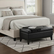 Load image into Gallery viewer, 42" Black and Dark Brown Tufted Faux Leather and Solid Wood Upholstered Distressed Storage Bench With Flip Top