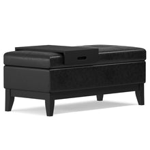 Load image into Gallery viewer, 42" Black and Dark Brown Tufted Faux Leather and Solid Wood Upholstered Distressed Storage Bench With Flip Top