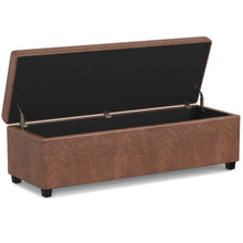 Load image into Gallery viewer, 54" Brown and Dark Brown Faux Leather and Solid Wood Upholstered Storage Bench With Flip Top