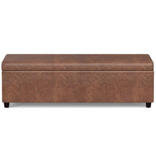 Load image into Gallery viewer, 54" Brown and Dark Brown Faux Leather and Solid Wood Upholstered Storage Bench With Flip Top