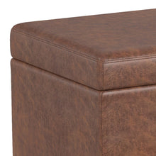 Load image into Gallery viewer, 54" Brown and Dark Brown Faux Leather and Solid Wood Upholstered Storage Bench With Flip Top