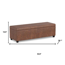 Load image into Gallery viewer, 54" Brown and Dark Brown Faux Leather and Solid Wood Upholstered Storage Bench With Flip Top