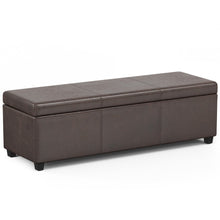 Load image into Gallery viewer, 54" Brown and Dark Brown Faux Leather and Solid Wood Upholstered Distressed Storage Bench With Flip Top