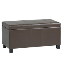 Load image into Gallery viewer, 36" Chocolate and Dark Brown Faux Leather and Solid Wood Upholstered Storage Bench With Flip Top
