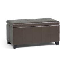 Load image into Gallery viewer, 36" Chocolate and Dark Brown Faux Leather and Solid Wood Upholstered Storage Bench With Flip Top