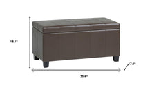Load image into Gallery viewer, 36" Chocolate and Dark Brown Faux Leather and Solid Wood Upholstered Storage Bench With Flip Top