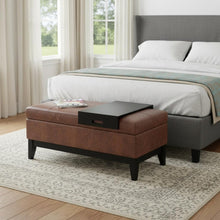 Load image into Gallery viewer, 42" Brown and Dark Brown Tufted Faux Leather and Solid Wood Upholstered Distressed Storage Bench With Flip Top