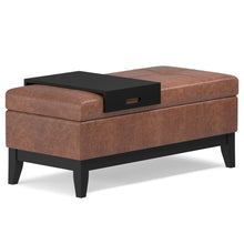 Load image into Gallery viewer, 42" Brown and Dark Brown Tufted Faux Leather and Solid Wood Upholstered Distressed Storage Bench With Flip Top