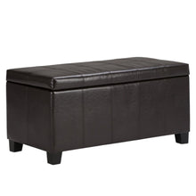 Load image into Gallery viewer, 36" Brown and Dark Brown Faux Leather and Solid Wood Upholstered Storage Bench With Flip Top