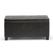 Load image into Gallery viewer, 36" Brown and Dark Brown Faux Leather and Solid Wood Upholstered Storage Bench With Flip Top