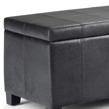 Load image into Gallery viewer, 36" Black and Dark Brown Faux Leather and Solid Wood Upholstered Distressed Storage Bench With Flip Top