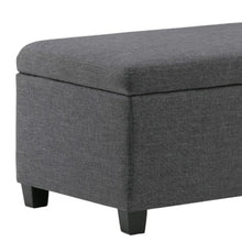 Load image into Gallery viewer, 48" Slate Gray and Dark Brown Linen and Solid Wood Upholstered Storage Bench With Flip Top