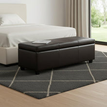 Load image into Gallery viewer, 48" Brown and Dark Brown Faux Leather and Solid Wood Upholstered Storage Bench With Flip Top