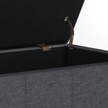 Load image into Gallery viewer, 36" Slate Gray and Dark Brown Linen and Solid Wood Upholstered Storage Bench With Flip Top