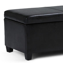 Load image into Gallery viewer, 48" Midnight and Dark Brown Faux Leather and Solid Wood Upholstered Storage Bench With Flip Top