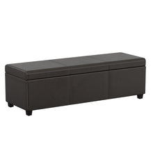 Load image into Gallery viewer, 54" Brown and Dark Brown Faux Leather and Solid Wood Upholstered Storage Bench With Flip Top