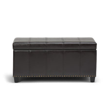 Load image into Gallery viewer, 33" Brown and Espresso Faux Leather and Solid Wood Upholstered Storage Bench With Flip Top