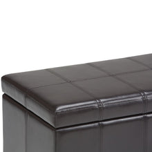 Load image into Gallery viewer, 33" Brown and Espresso Faux Leather and Solid Wood Upholstered Storage Bench With Flip Top