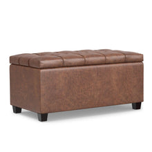 Load image into Gallery viewer, 33" Brown and Espresso Tufted Faux Leather and Solid Wood Upholstered Storage Bench With Flip Top