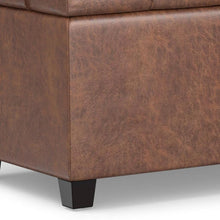 Load image into Gallery viewer, 33" Brown and Espresso Tufted Faux Leather and Solid Wood Upholstered Storage Bench With Flip Top
