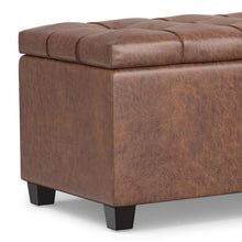 Load image into Gallery viewer, 33" Brown and Espresso Tufted Faux Leather and Solid Wood Upholstered Storage Bench With Flip Top
