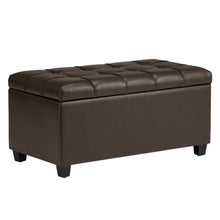 Load image into Gallery viewer, 33" Chocolate and Espresso Tufted Faux Leather and Solid Wood Upholstered Storage Bench With Flip Top