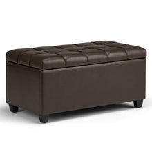 Load image into Gallery viewer, 33" Chocolate and Espresso Tufted Faux Leather and Solid Wood Upholstered Storage Bench With Flip Top