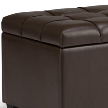 Load image into Gallery viewer, 33" Chocolate and Espresso Tufted Faux Leather and Solid Wood Upholstered Storage Bench With Flip Top