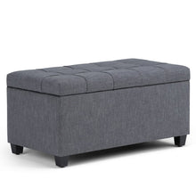 Load image into Gallery viewer, 33" Slate Gray and Espresso Tufted Linen and Solid Wood Upholstered Storage Bench With Flip Top