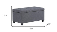 Load image into Gallery viewer, 33" Slate Gray and Espresso Tufted Linen and Solid Wood Upholstered Storage Bench With Flip Top