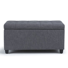 Load image into Gallery viewer, 33" Slate Gray and Espresso Tufted Linen and Solid Wood Upholstered Storage Bench With Flip Top