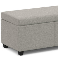 Load image into Gallery viewer, 54" Cloud and Dark Brown Linen Blend and Solid Wood Upholstered Storage Bench With Flip Top