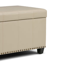 Load image into Gallery viewer, 33" Cream and Espresso Faux Leather and Solid Wood Upholstered Storage Bench With Flip Top