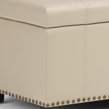 Load image into Gallery viewer, 33" Cream and Espresso Faux Leather and Solid Wood Upholstered Storage Bench With Flip Top