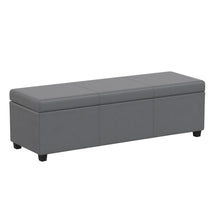 Load image into Gallery viewer, 54" Stone and Dark Brown Faux Leather and Solid Wood Upholstered Storage Bench With Flip Top