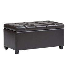 Load image into Gallery viewer, 33" Brown and Espresso Tufted Faux Leather and Solid Wood Upholstered Storage Bench With Flip Top
